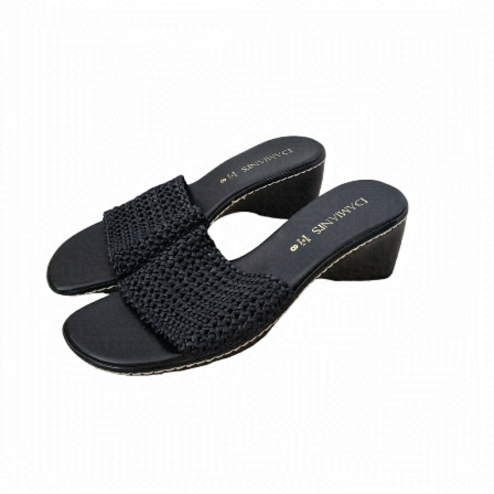 Damiani's Black Wedge Woven Top Slip On Sandals